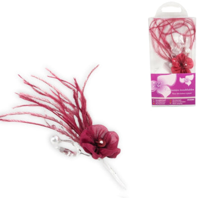 Corsage fleur artificielle bordeaux 14 cm | 24 pièces