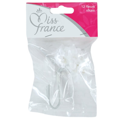 Miss France fleurs en satin avec strass blanc 13 cm 12 pièces | 24 pièces