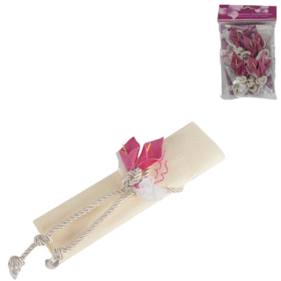 Rond de serviette corde avec décoration florale rose 4 pièces | 24 pièces