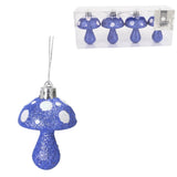 Pendentif de Noël champignon paillettes bleu 7 cm lot de 4 | 24 pièces