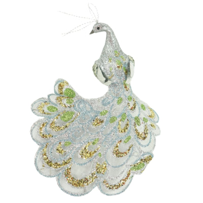 Paon sur clip paillettes couleur argent 18 cm | 12 pièces