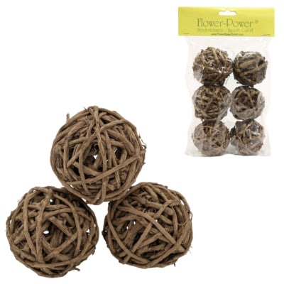 Boules de décoration en osier marron 6 cm 6 pièces | 18 pièces