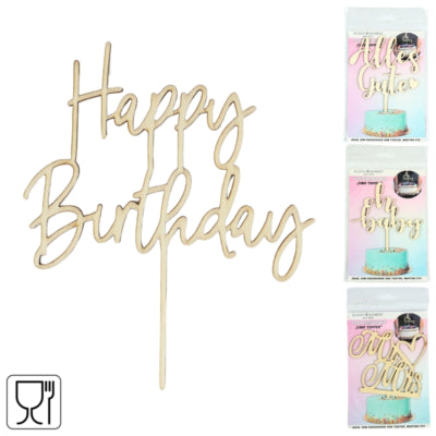 Cake topper bois 16 cm 4 assortis | 48 pièces