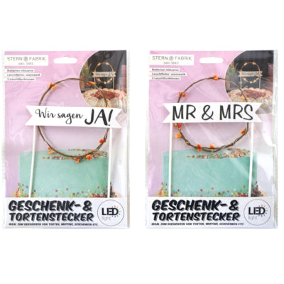 Stern fabrik décoration de gâteau mariage LED sur batterie 20 cm 2 assortis | 24 pièces