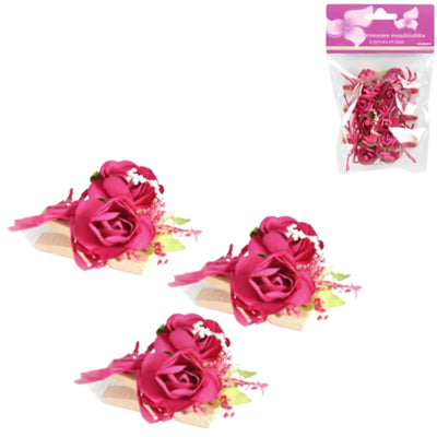 Fleur artificielle sur piquet rose lot de 6 | 24 pièces