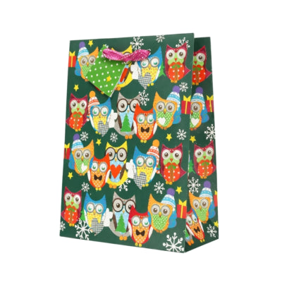 Sac cadeau en corne Hiboux de Noël 20,5 x 11 x 25,5 cm | 30 pièces