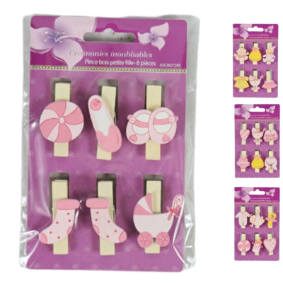 Cheville en bois rose bébé 4 assortis lot de 6 | 48 pièces