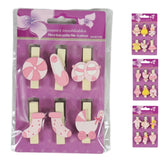 Cheville en bois rose bébé 4 assortis lot de 6 | 48 pièces