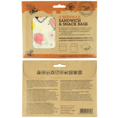 Tala sandwich et sacs à sandwich en cire d'abeille 21 cm lot de 2 | 12 pièces