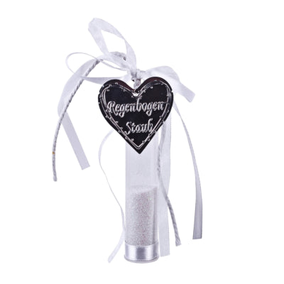 Pendentif cadeau tissu arc-en-ciel pailleté blanc 10 cm | 18 pièces