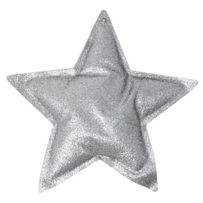 Pendentif de Noël étoile pailletée couleur argent métallisé 18 cm | 12 pièces
