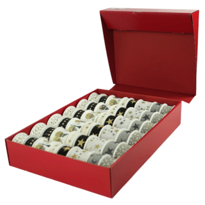 Ruban cadeau en corne présentoir couleur or noir et blanc 48 pièces | 2 pièces