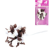 Fleur déco avec perles marron 13 cm lot de 6 | 24 pièces