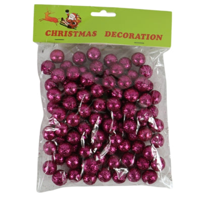 Boule de décoration de Noël à paillettes rose 1,5 cm | 48 pièces