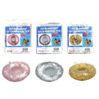 Porte-gobelet gonflable donut pailleté 22 cm 3 assortis | 24 pièces