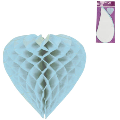 Coeur en nid d'abeille bleu 30 cm | 24 pièces