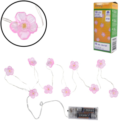 Guirlande lumineuse fleurs rose LED sur pile 120 cm | 25 pièces