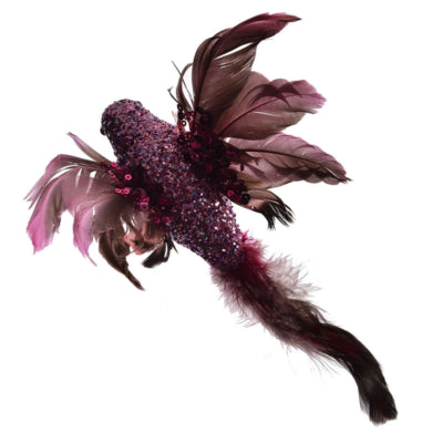 Décoration oiseau sur pince violet 20 cm | 12 pièces