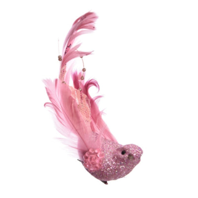 Décoration oiseau sur pince rose 16 cm | 24 pièces