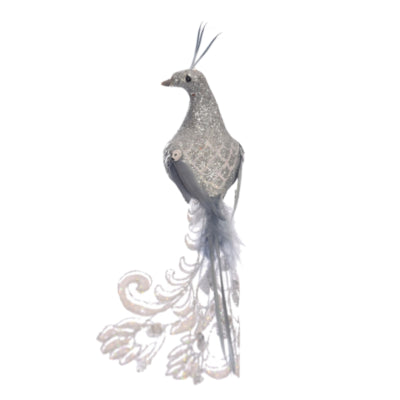 Paon sur pince couleur argent 16 cm | 24 pièces
