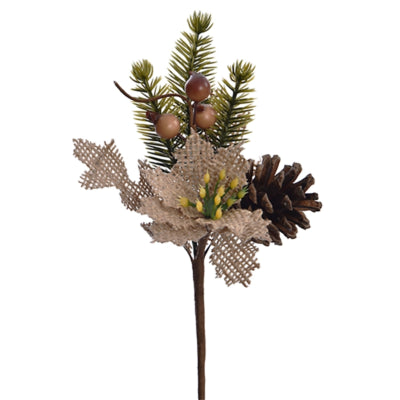 Branche décorative avec pomme de pin 16 cm | 48 pièces