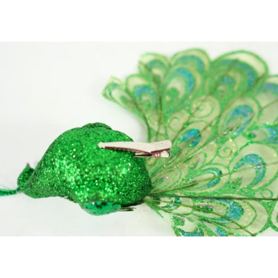 Paon sur pince paillettes vert 18 cm | 12 pièces