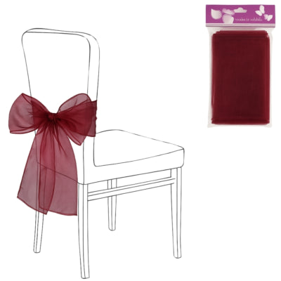 Décoration de fête chaise noeud organza bordeaux lot de 2 | 24 pièces