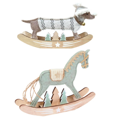 Décoration de Noël cheval à bascule chien 21 cm 2 assortis | 12 pièces