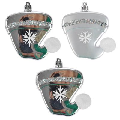 Pendentif de Noël chapeau couleur argent 8 cm lot de 3 | 24 pièces