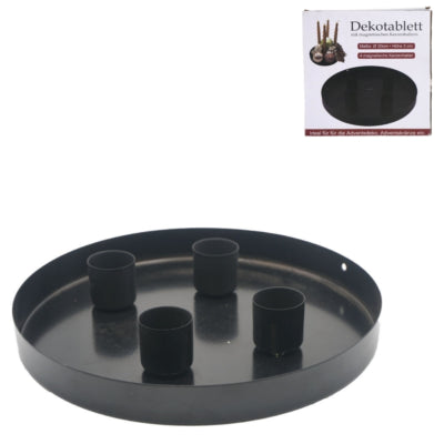 Bougeoir plateau métal noir 20 cm | 6 pièces