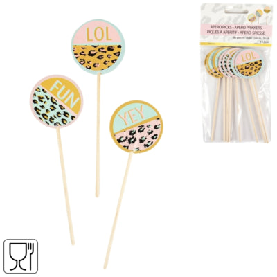 Bâtons à cocktail funky léopard 12 cm lot de 8 | 48 pièces