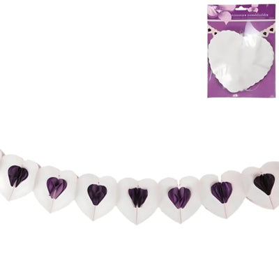 Guirlande coeur papier blanc violet 4 m | 24 pièces