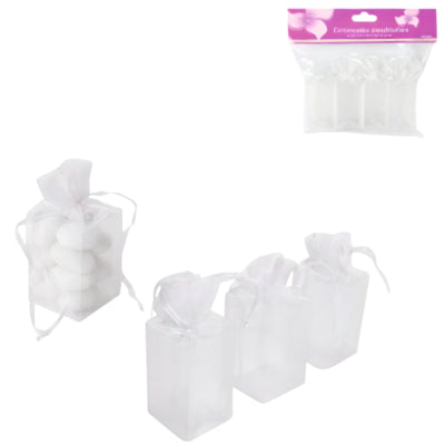 Emballage cadeau organza blanc 9 cm lot de 4 | 24 pièces