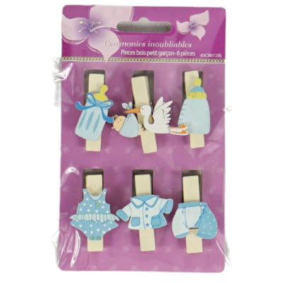 Cheville en bois bleu bébé 4 assortis lot de 6 | 48 pièces