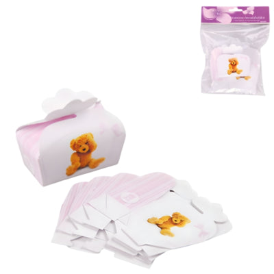 Emballage cadeau baby shower ours en peluche rose lot de 5 | 24 pièces