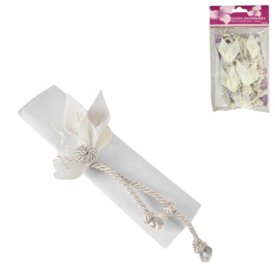 Rond de serviette corde avec décoration florale ivoire 4 pièces | 24 pièces