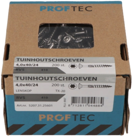 Vis à bois de jardin Proftec en acier inoxydable tx-20 4,0x40 24
