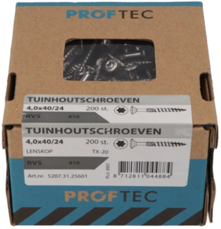 Vis à bois de jardin Proftec acier inoxydable-410 lk + pointe coupante torx tx20 ​​​​​​4.0x50 30 | 200 pièces - 5207.31.25901
