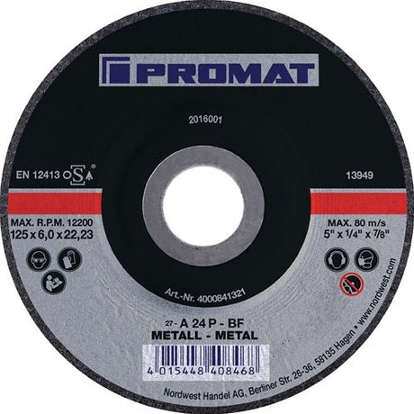 Disque abrasif Promat tecwerk | d125xs6mm | acier plié | trou 22,23 mm - 4000841321