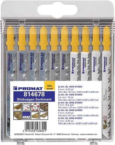Gamme de scies sauteuses Promat tecwerk | 10 pièces pour bois - 4000814678