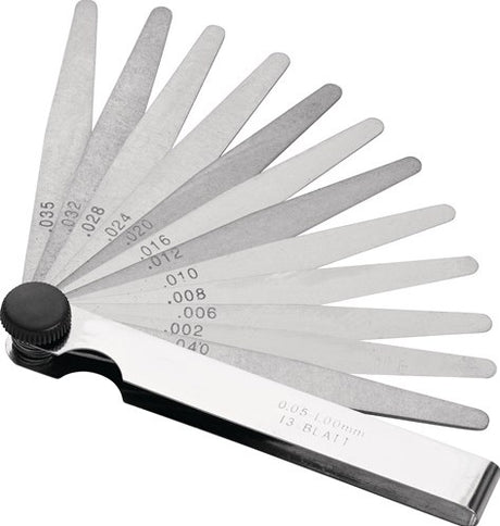 Jauge d'épaisseur Promat tecwerk | résistance de la feuille 0,05-2,0 mm | acier | longueur 100 mm nombre de lames 21 pcs. - 4000851423