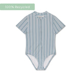 Rayure de villégiature | maillot de bain UV fille rayé vert à manches courtes