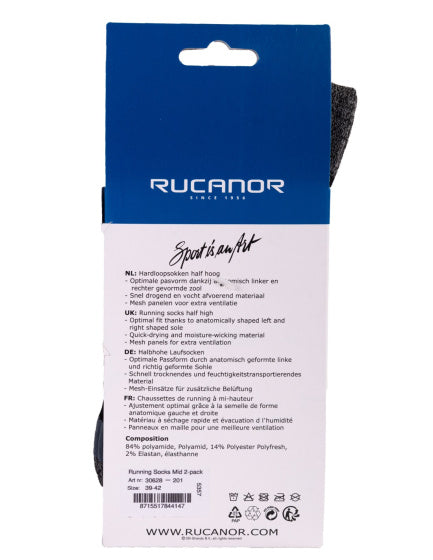 Rucanor Running chaussettes de 2 pack Black Taille 43-46