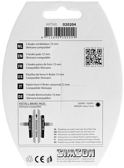 Simson brake pads V-Brake 72 x 12.5 mm black 2 pieces