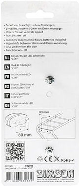 Simson Battery Luggage Rack Cliff de luz trasera 1 LED o