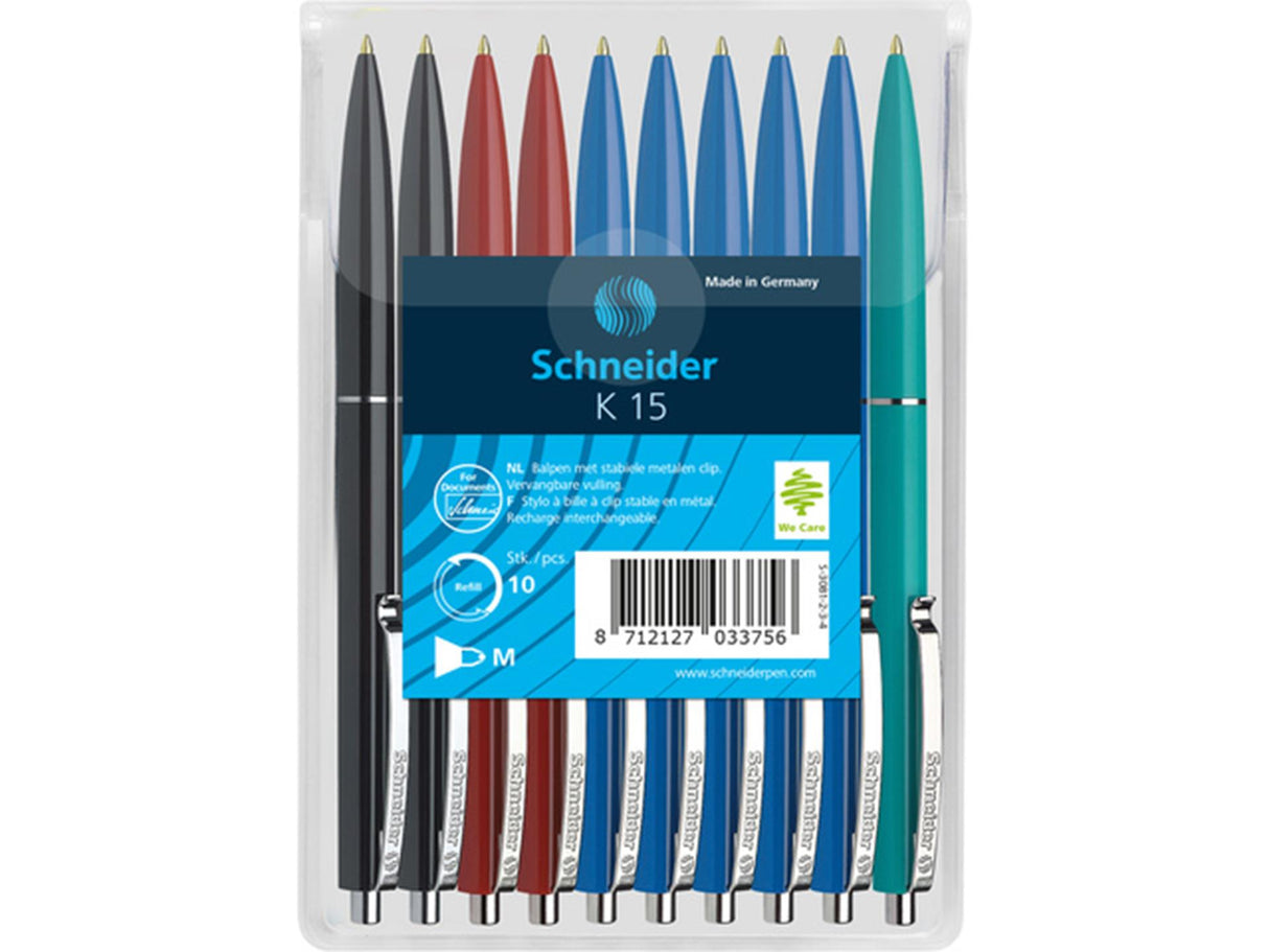 Schneider s-3081-2-3-4 stylo à bille k15 10s couleurs assorties dans un sac d'en-tête