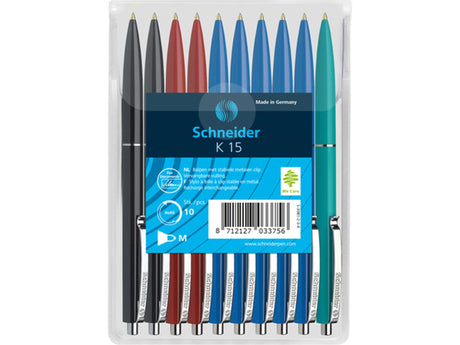 Schneider s-3081-2-3-4 stylo à bille k15 10s couleurs assorties dans un sac d'en-tête