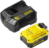 Chargeur de kit de démarrage Stanley fatmax v20 18v (jaune noir, chargeur (2a) et batterie (4,0ah) inclus)