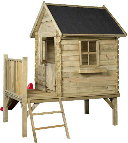 Swinging Camilla Wooden Playhouse avec toboggan rouge naturel