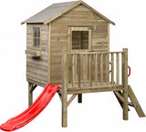 Swinging Camilla Wooden Playhouse avec toboggan rouge naturel